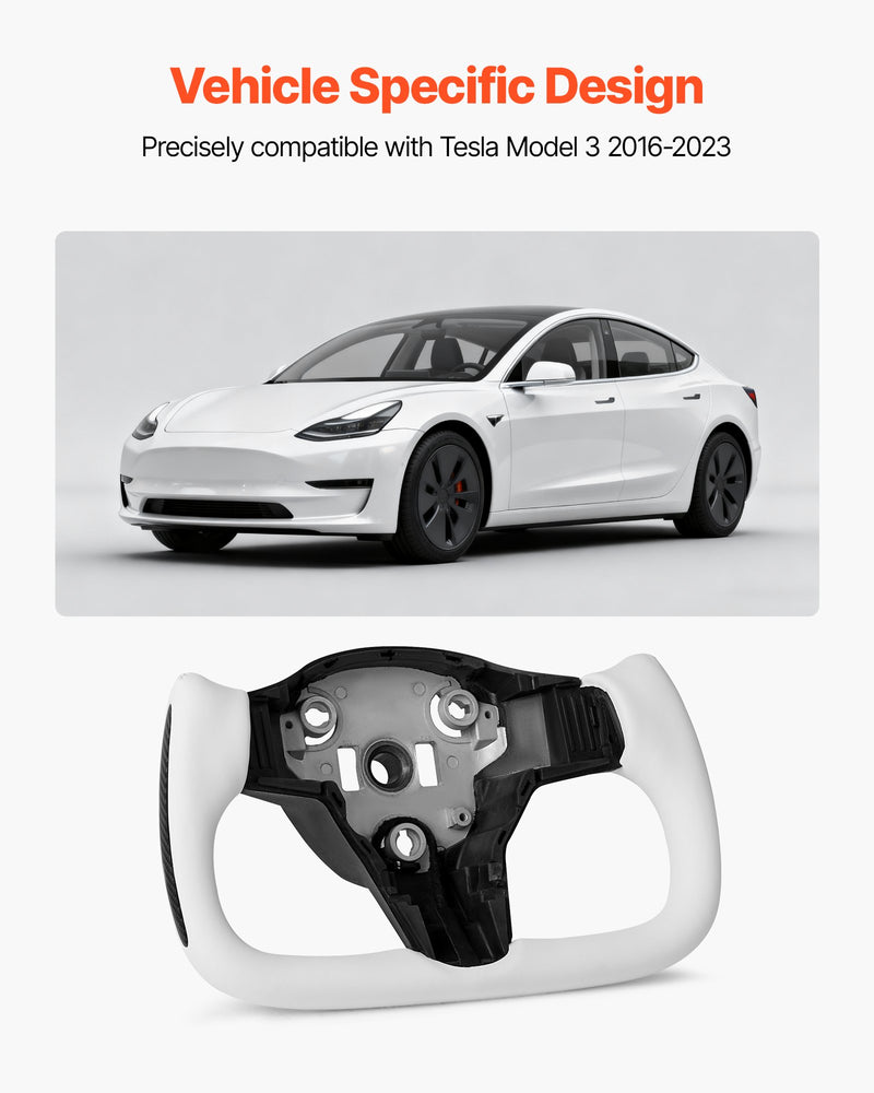 Carbon Fiber Steering Wheel for 2016-2023 Tesla Model 3 — D-Shaped, Direct Fit