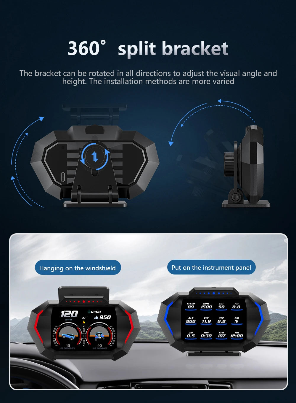 Car HUD Display OBD GPS P24 Digital Speedometer Dashboard Computer