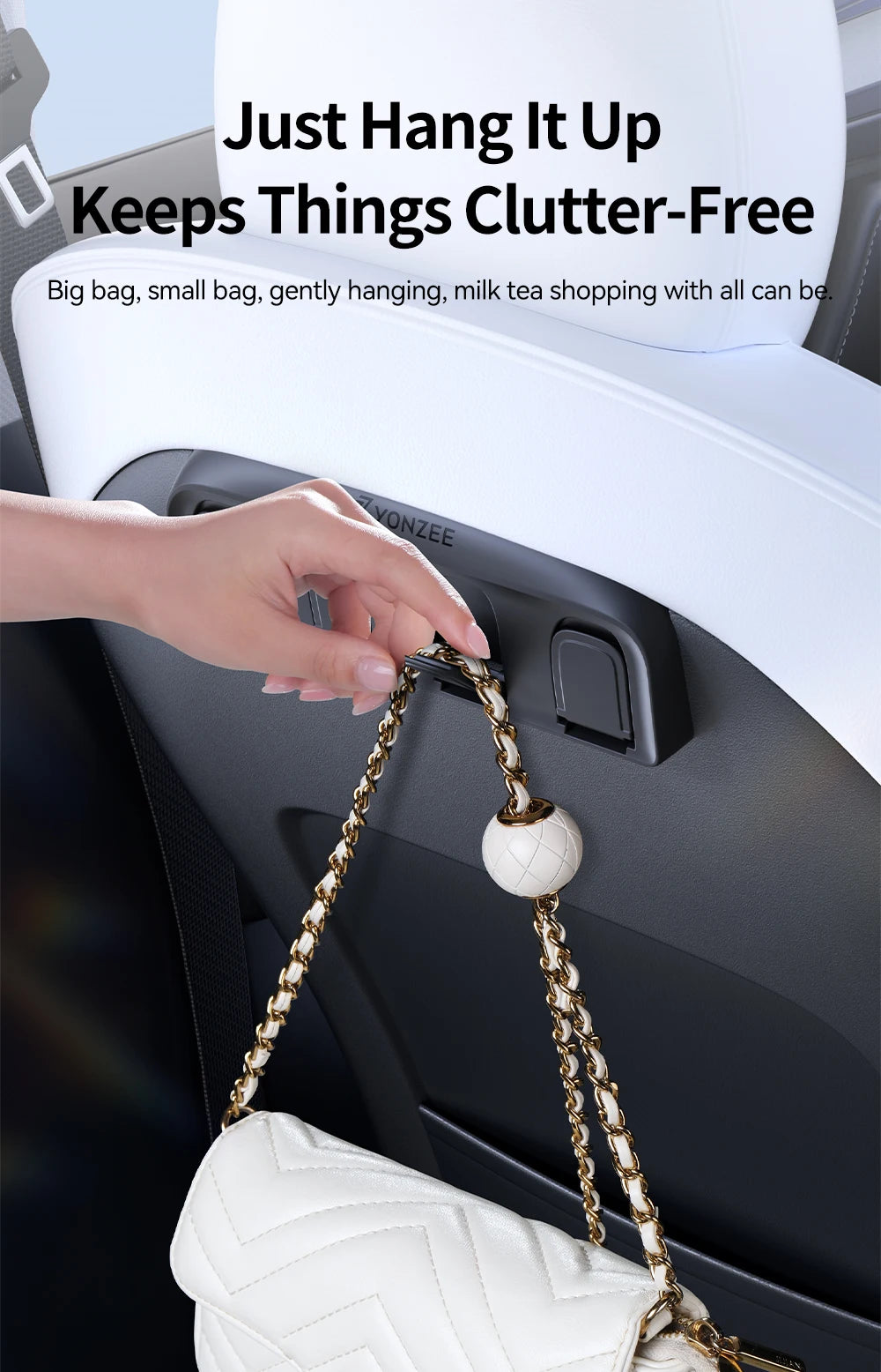 Tesla Foldable Car Seat Hooks - Heavy Duty 11lb Load Bearing Hangers Model 3/Y