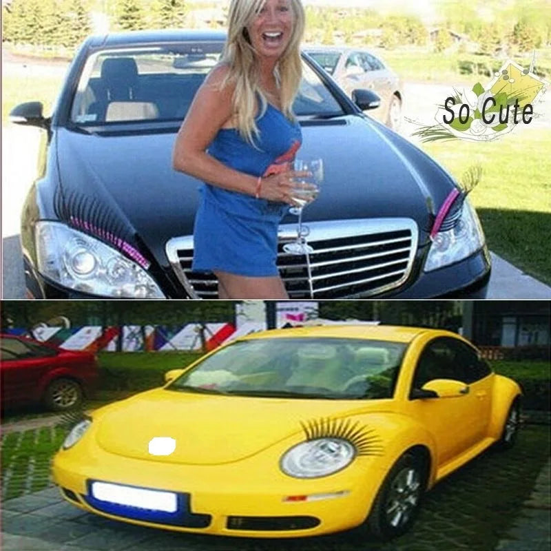 Car Headlight Eyelashes - 3D Black False Eyelash Stickers Decal