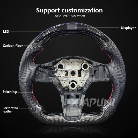 Tesla Model 3 Y LED Steering Wheel - Carbon Fiber Custom Racing Wheel