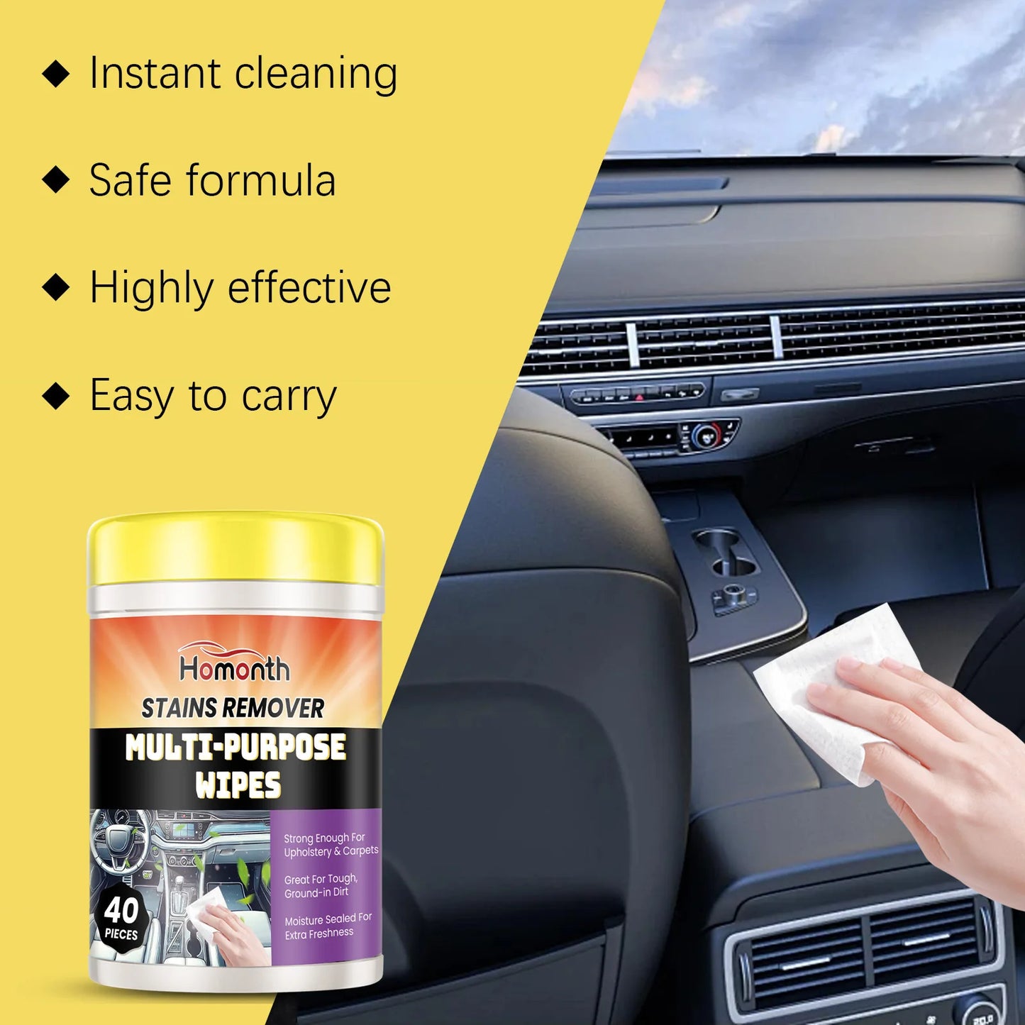 Car Interior Cleaning Wipes - 40pcs Multi-Purpose Dashboard Cleaner