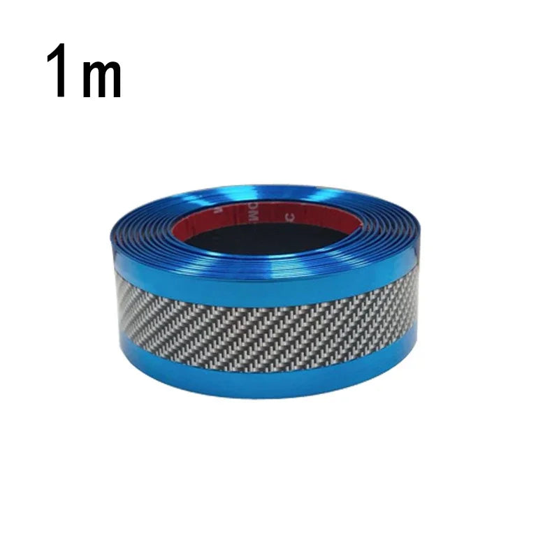Car Door Sill Protector - Anti-Scratch Threshold Strip Carbon Fiber Blue Edge 1m