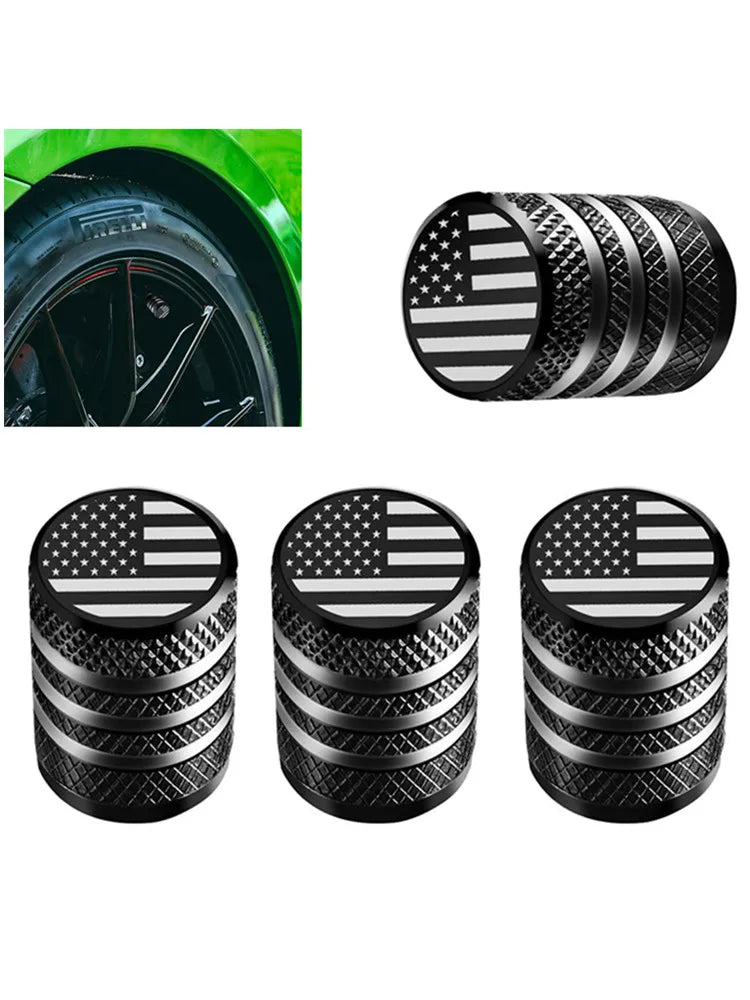 Tire Valve Stem Caps - 4-Pack Metal American Flag Air Caps