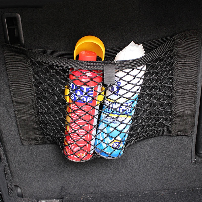 Universal Car Storage Net - Elastic Mesh Organizer for Back Seat & Trunk with Magic Sticker Installation
