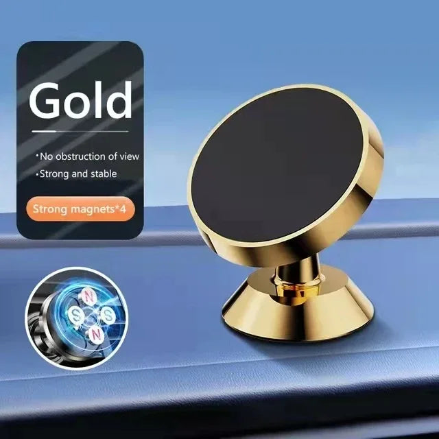 Magnetic Car Phone Holder - Universal Mount for iPhone Samsung GPS Support Gold-Rotate