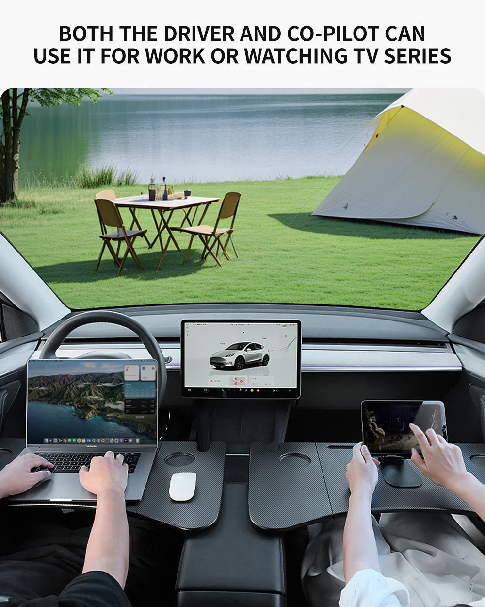 Tesla Steering Wheel Laptop Tray - Portable Office Desk for Model S/3/X/Y Highland Juniper