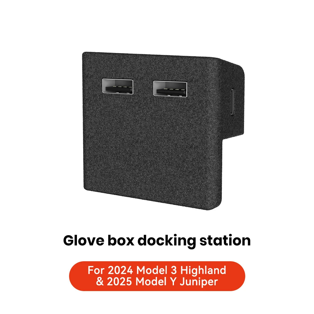 Tesla Model 3 Y Glove Box USB Hub - Highland Juniper Quick Charger 2021-2025
