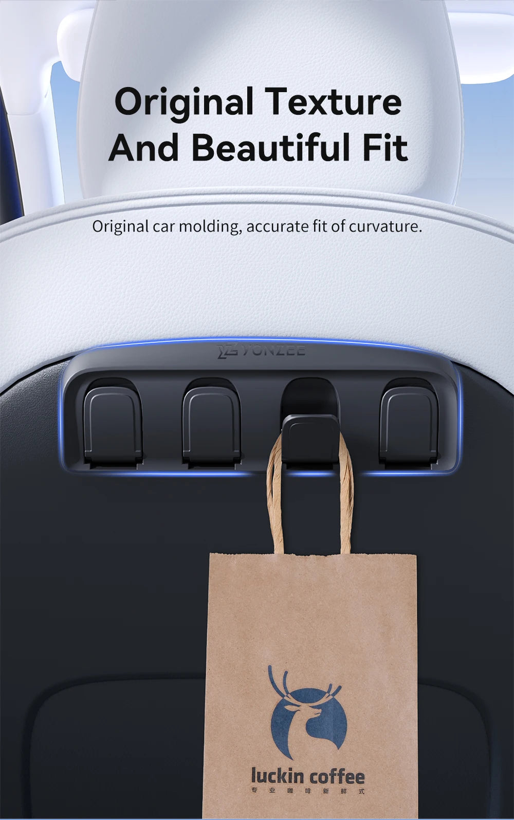 Tesla Foldable Car Seat Hooks - Heavy Duty 11lb Load Bearing Hangers Model 3/Y