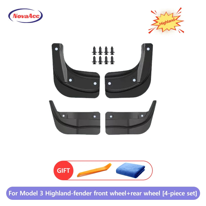 NovaAcc Tesla Mud Flaps - Model Y 2017-2024 & Model 3 Highland For M3 Highland