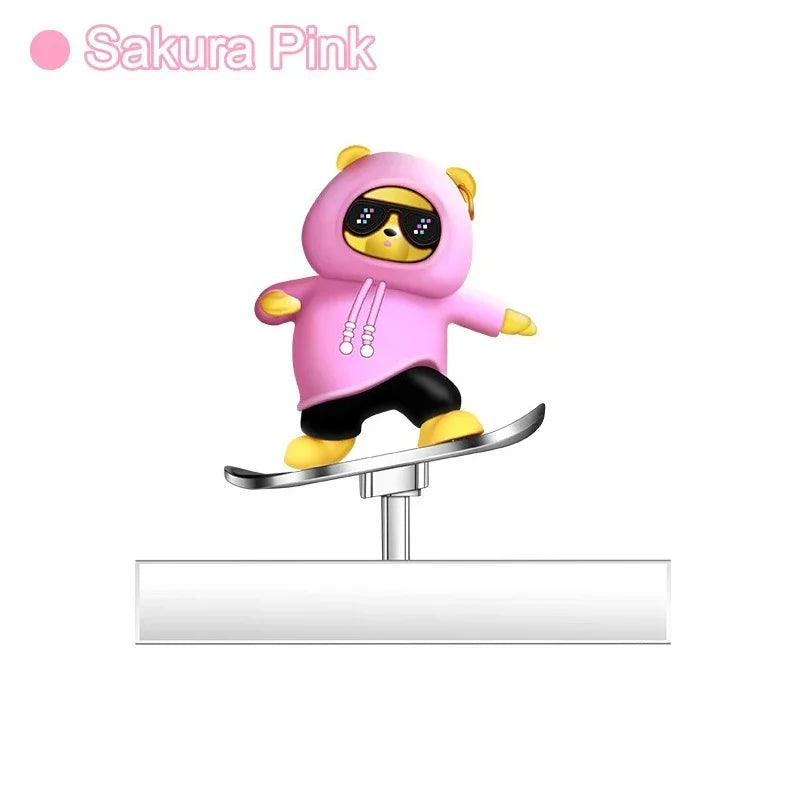 Car Skateboard Bear Decoration - Automatic Sliding Alloy Console Ornament Pink 1