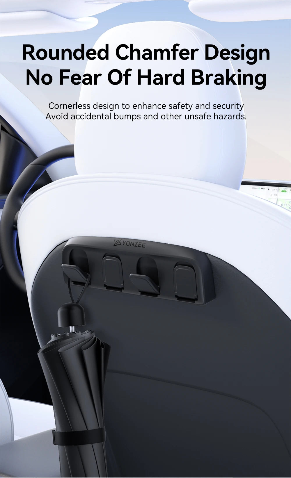 Tesla Foldable Car Seat Hooks - Heavy Duty 11lb Load Bearing Hangers Model 3/Y