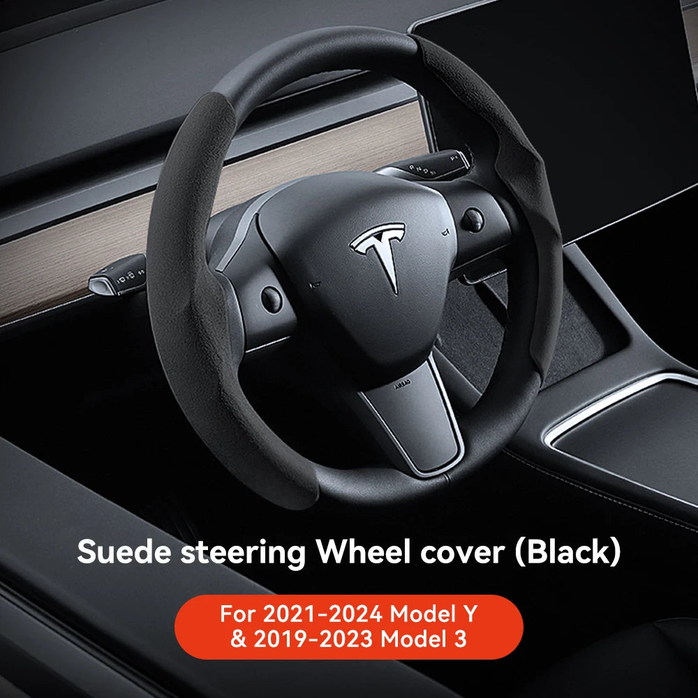 Tesla Model 3/Y Highland Juniper Carbon Fiber Steering Wheel Cover - Premium Leather
