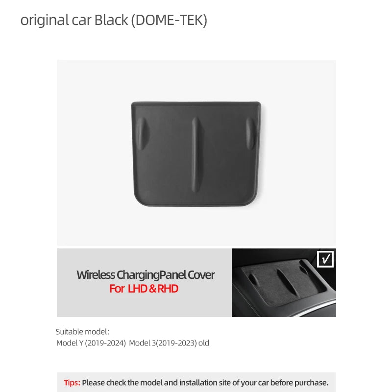 Tesla Model Y Model 3 Carbon Console - Wireless Charging Pad DOME-TEK black Leather