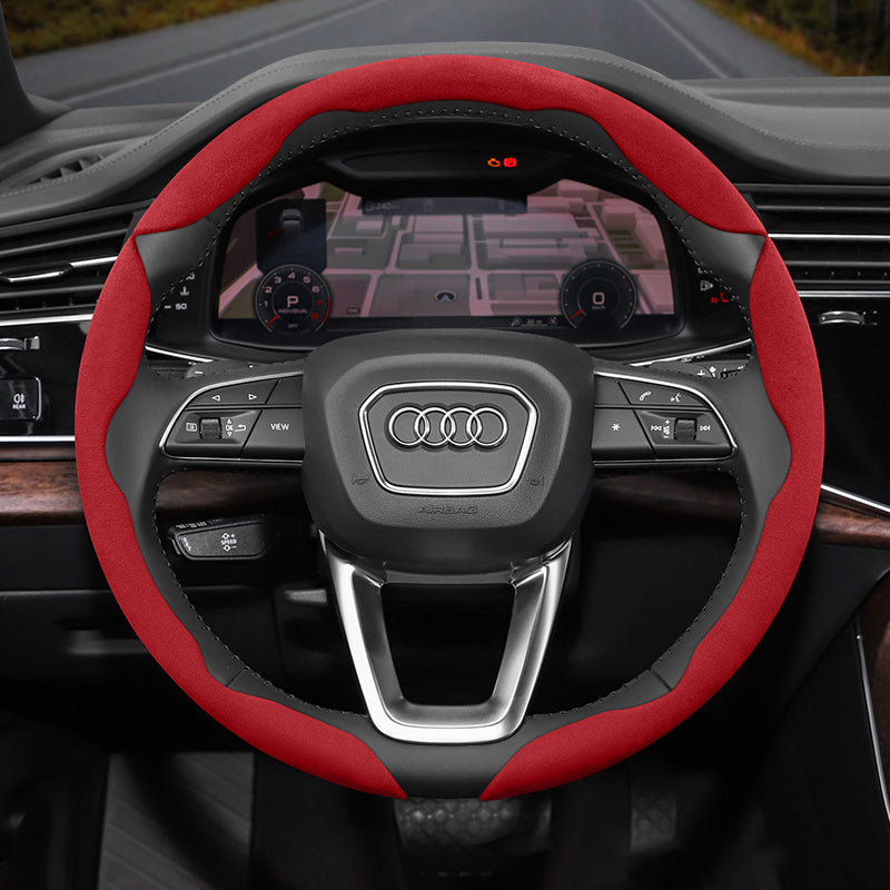 Audi Ultra-Thin Steering Wheel Cover - Non-Slip Snap-On Installation Red 3-piece Set For AUDI Round Steering Wheel