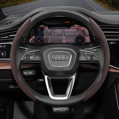 Audi Ultra-Thin Steering Wheel Cover - Non-Slip Snap-On Installation Mocha For AUDI Round Steering Wheel 2-piece Set