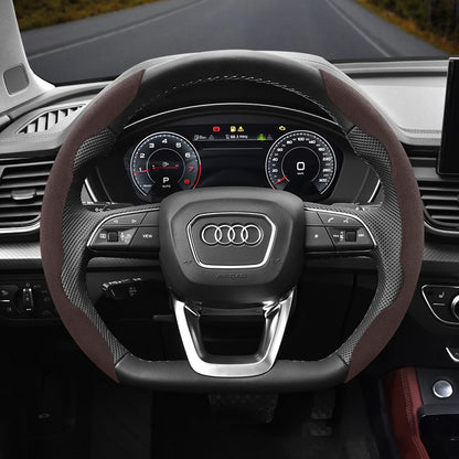 Audi Ultra-Thin Steering Wheel Cover - Non-Slip Snap-On Installation Mocha For AUDI D-shaped Steering Wheel 2-piece Set