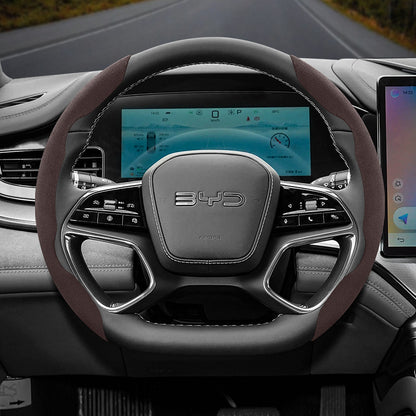 BYD Winter Anti-Slip Steering Wheel Covers - Ultra-Thin Segmented Design Mocha Suitable for BYD D-shaped steering wheel 2-piece set