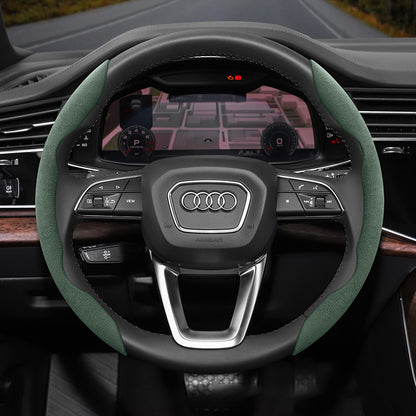 Audi Ultra-Thin Steering Wheel Cover - Non-Slip Snap-On Installation Green For AUDI Round Steering Wheel 2-piece Set
