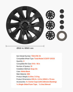 Close-up of snap-on hub clips and OEM-style spoke pattern on Aero Wheel Cover for Tesla Model 3 - view 3