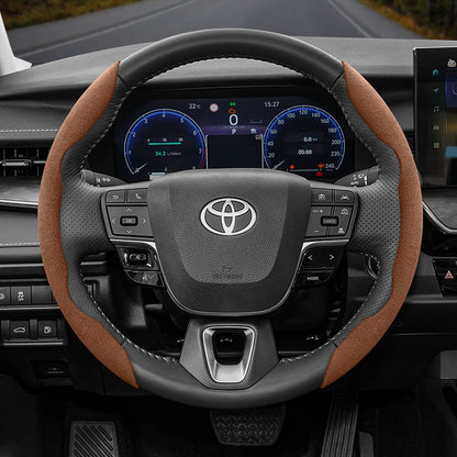 Toyota Winter Fleece Steering Wheel Cover - Ultra-Thin Anti-Slip for RAV4 Camry Corolla Brown 2-Piece Set