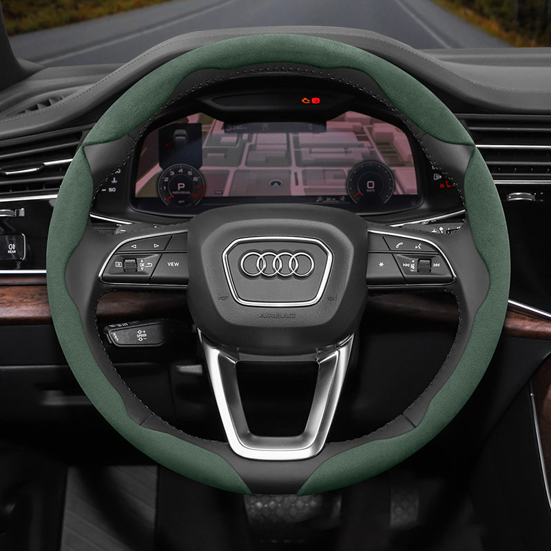 Audi Ultra-Thin Steering Wheel Cover - Non-Slip Snap-On Installation Green 3-piece Set For AUDI Round Steering Wheel