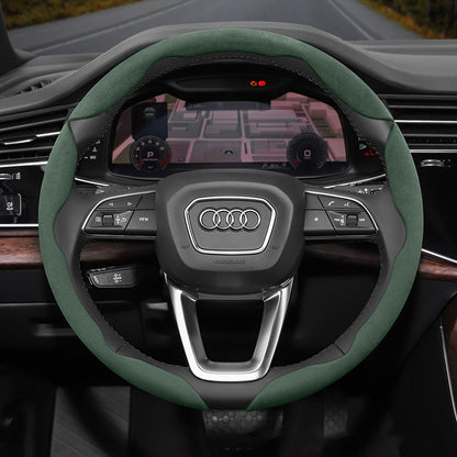 Audi Ultra-Thin Steering Wheel Cover - Non-Slip Snap-On Installation Green 3-piece Set For AUDI Round Steering Wheel