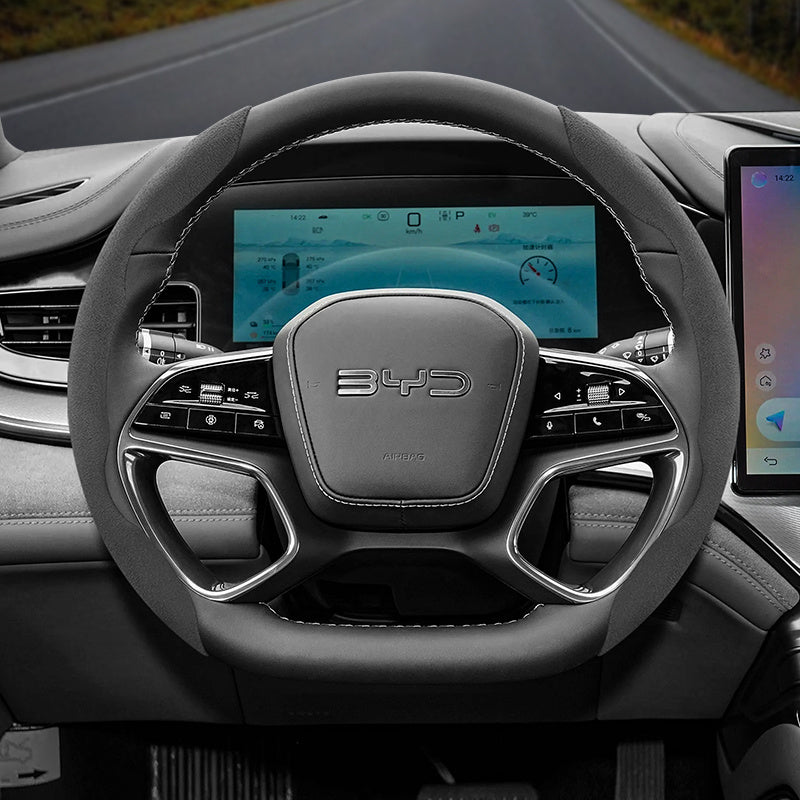 BYD Winter Anti-Slip Steering Wheel Covers - Ultra-Thin Segmented Design Black Suitable for BYD D-shaped steering wheel 2-piece set