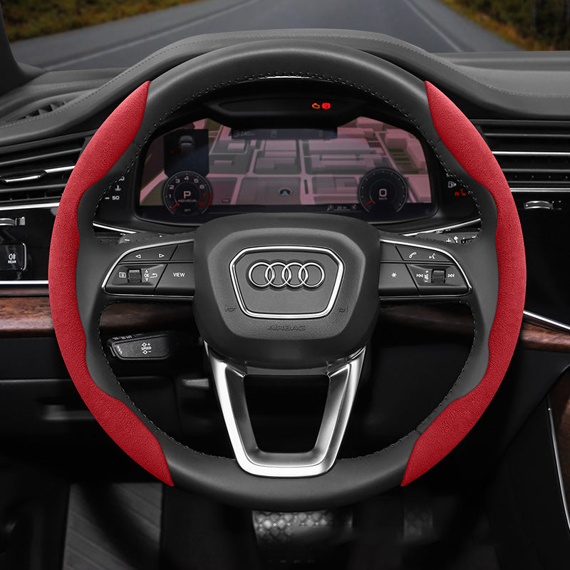 Audi Ultra-Thin Steering Wheel Cover - Non-Slip Snap-On Installation Red For AUDI Round Steering Wheel 2-piece Set