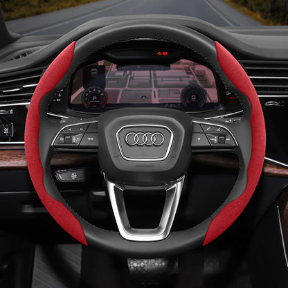 Audi Ultra-Thin Steering Wheel Cover - Non-Slip Snap-On Installation Red For AUDI Round Steering Wheel 2-piece Set