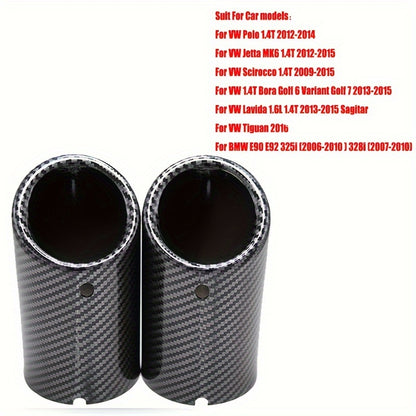 BMW VW Aluminum Exhaust Tips 2.76 Inch - Dual Pack Rust-Resistant Performance Upgrade Carbon Fiber Color
