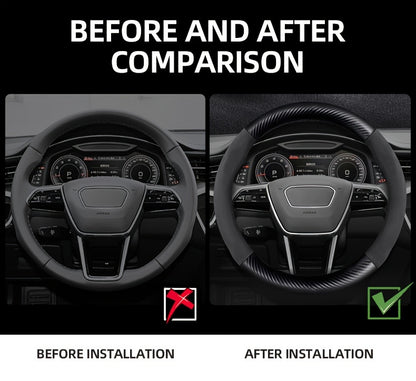 Carbon Fiber Faux Leather Steering Wheel Cover - 15 Inch Sports Style