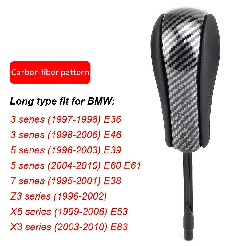 BMW Gear Shift Knob E46 E60 E90 PU Leather ABS Auto Trans Carbon Fiber-Long