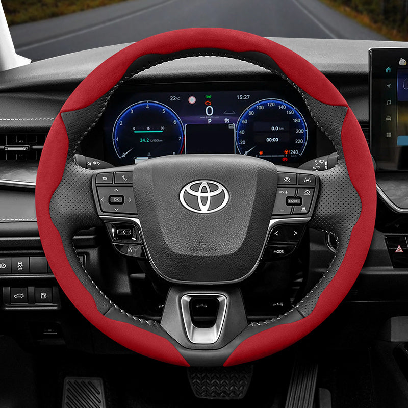 Toyota Winter Fleece Steering Wheel Cover - Ultra-Thin Anti-Slip for RAV4 Camry Corolla Red 3-Piece Set