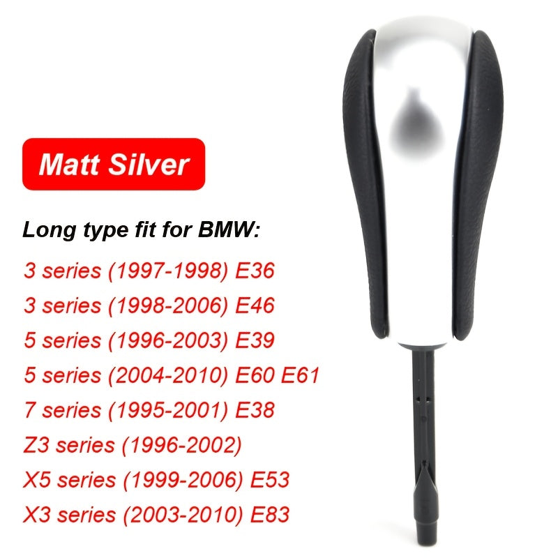 BMW Gear Shift Knob E46 E60 E90 PU Leather ABS Auto Trans Silvery-Long