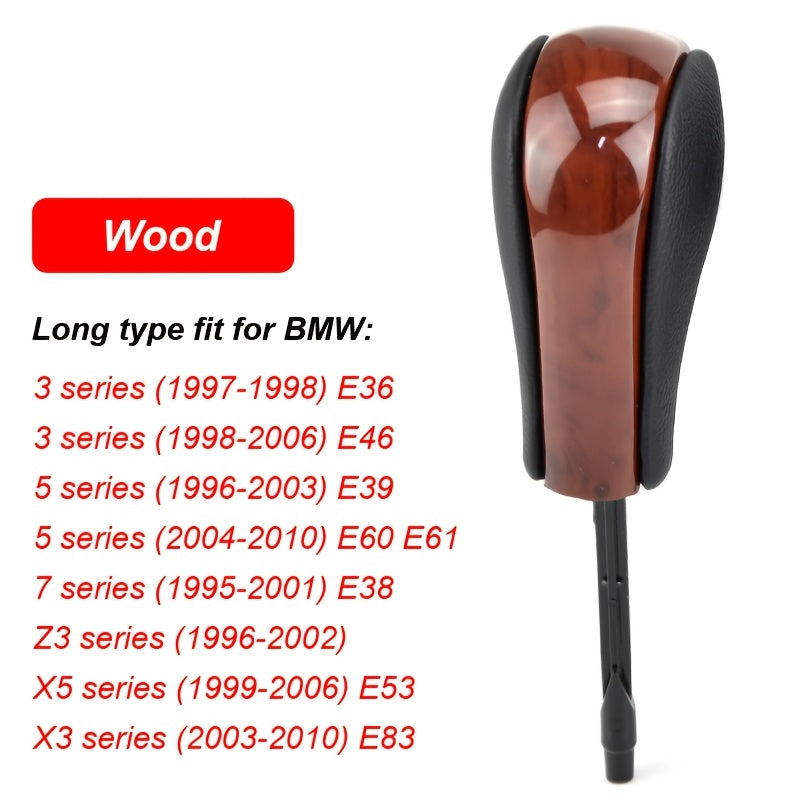 BMW Gear Shift Knob E46 E60 E90 PU Leather ABS Auto Trans Wood Grain - Long