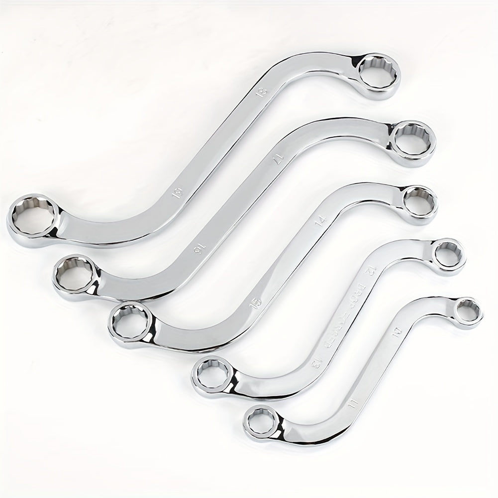 5-Piece S-Type Box End Wrench Set - 10-19mm Double-Headed Spanner Kit