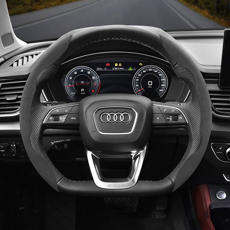 Audi Ultra-Thin Steering Wheel Cover - Non-Slip Snap-On Installation Black For AUDI D-shaped Steering Wheel 2-piece Set