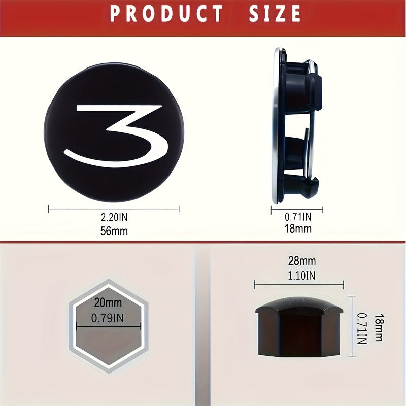 Tesla Model 3/S/X/Y Wheel Hub Caps - 24 Pack Number 3 Logo Center Covers