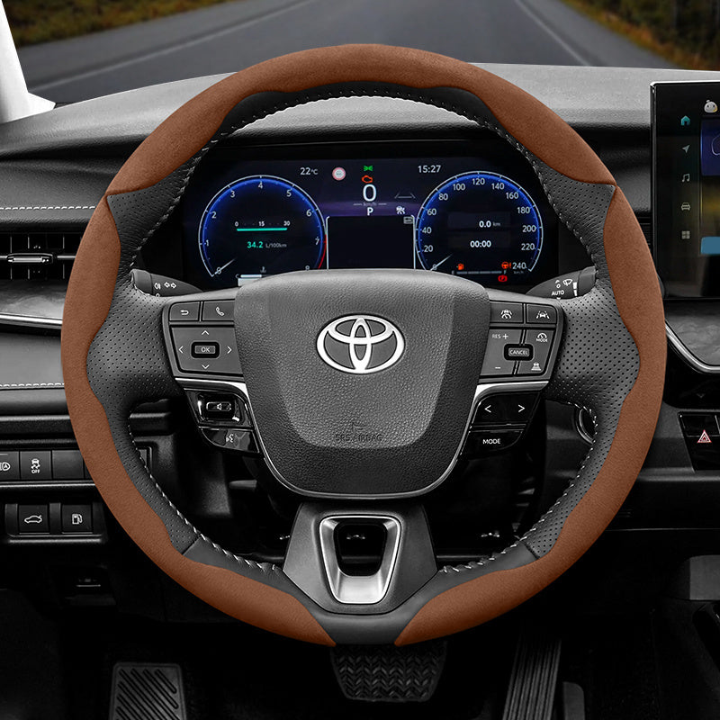 Toyota Winter Fleece Steering Wheel Cover - Ultra-Thin Anti-Slip for RAV4 Camry Corolla Brown 3-Piece Set
