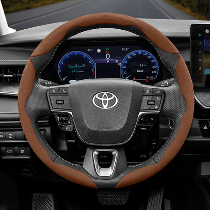 Toyota Winter Fleece Steering Wheel Cover - Ultra-Thin Anti-Slip for RAV4 Camry Corolla Brown 3-Piece Set