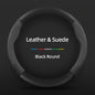 Carbon Fiber Faux Leather Steering Wheel Cover - 15 Inch Sports Style Black Round Leather & Suede