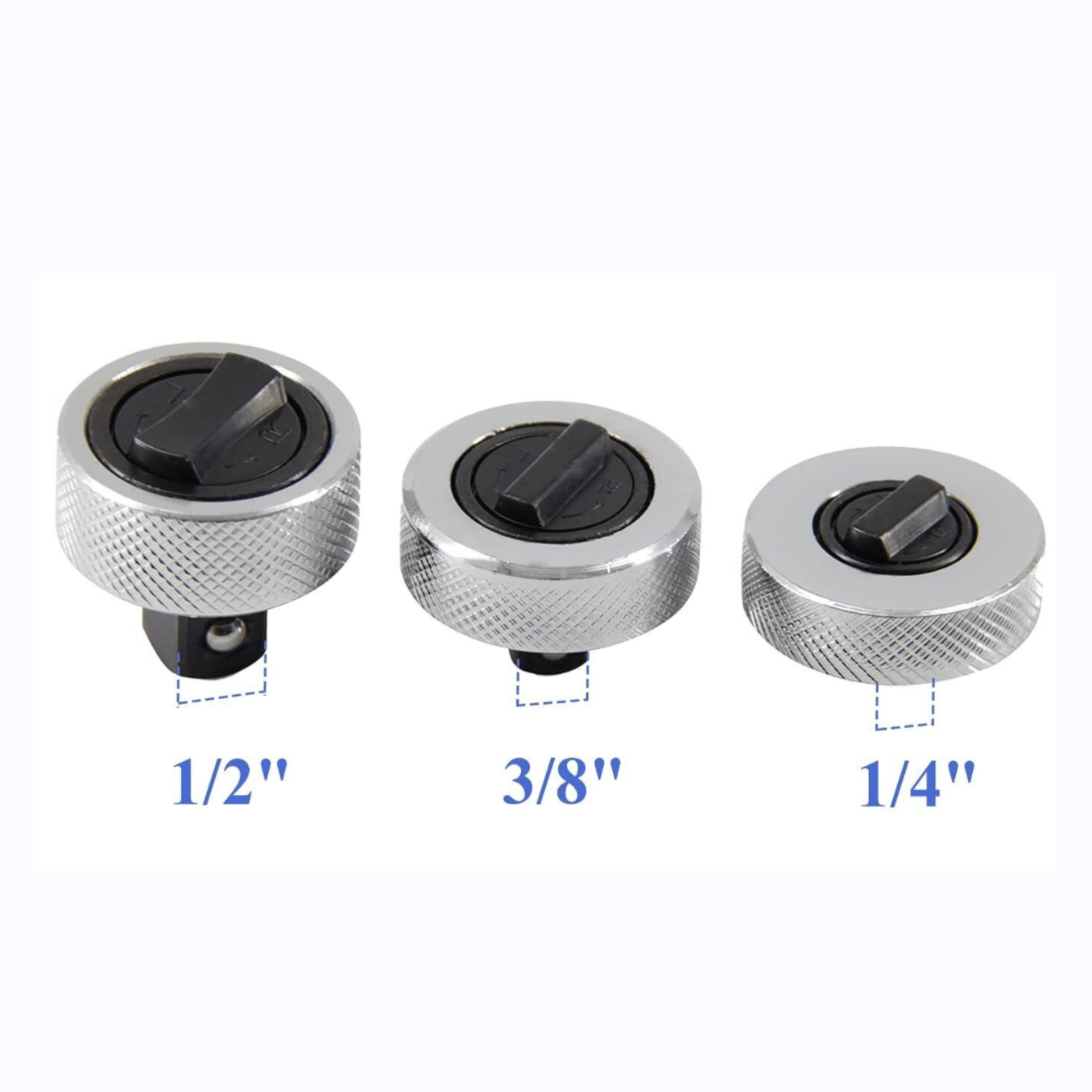 3-Piece Reversible Thumbwheel Ratchet Set - 1/4, 3/8, 1/2 Drive Kit 3pcs