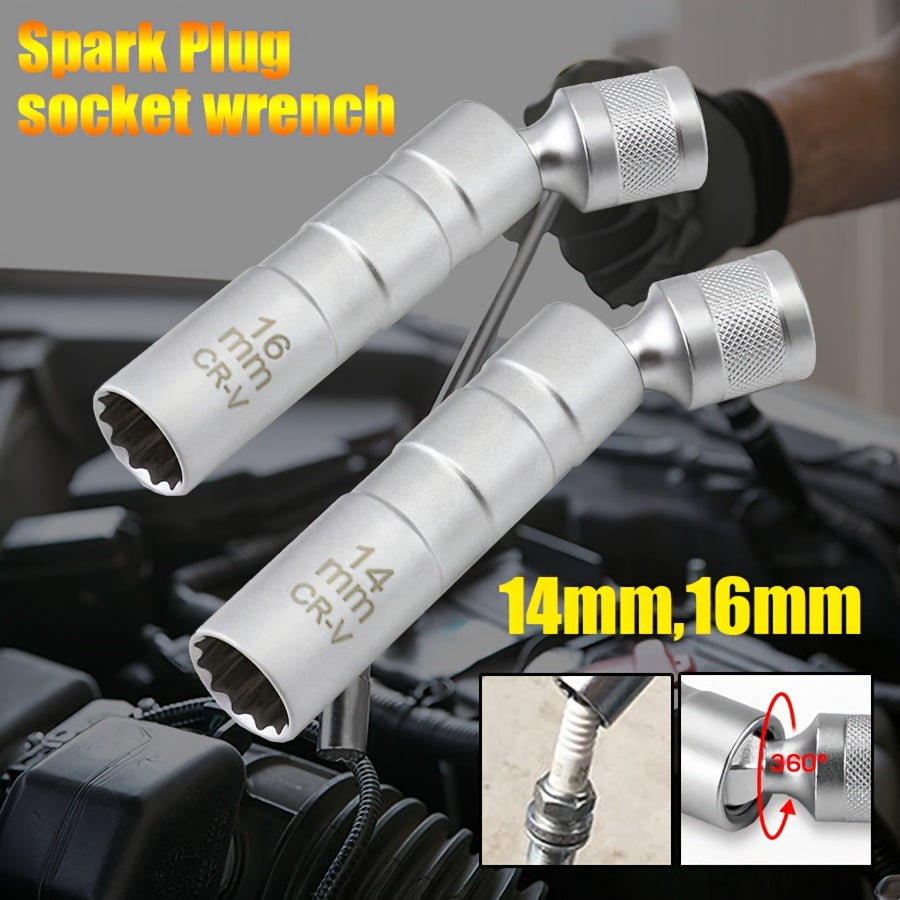 2-Piece Magnetic Spark Plug Socket Set - 14mm & 16mm Swivel Socket Kit