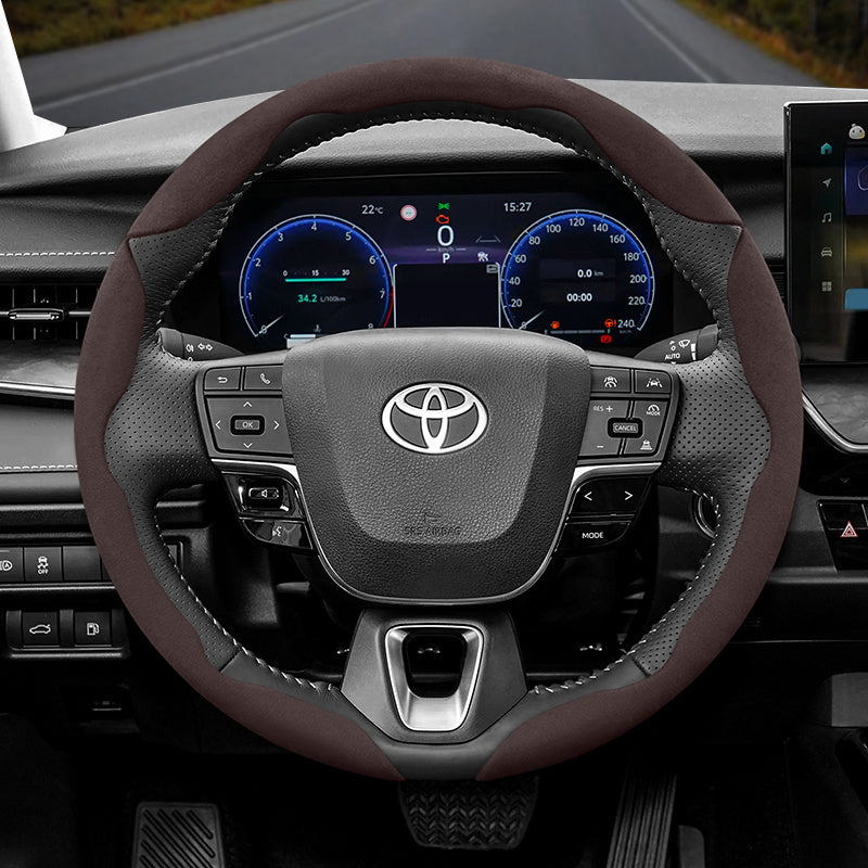 Toyota Winter Fleece Steering Wheel Cover - Ultra-Thin Anti-Slip for RAV4 Camry Corolla Mocha 3-Piece Set