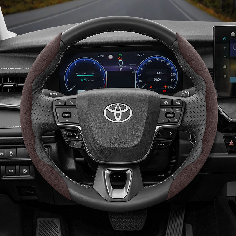 Toyota Winter Fleece Steering Wheel Cover - Ultra-Thin Anti-Slip for RAV4 Camry Corolla Mocha 2-Piece Set