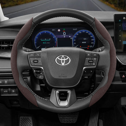 Toyota Winter Fleece Steering Wheel Cover - Ultra-Thin Anti-Slip for RAV4 Camry Corolla Mocha 2-Piece Set