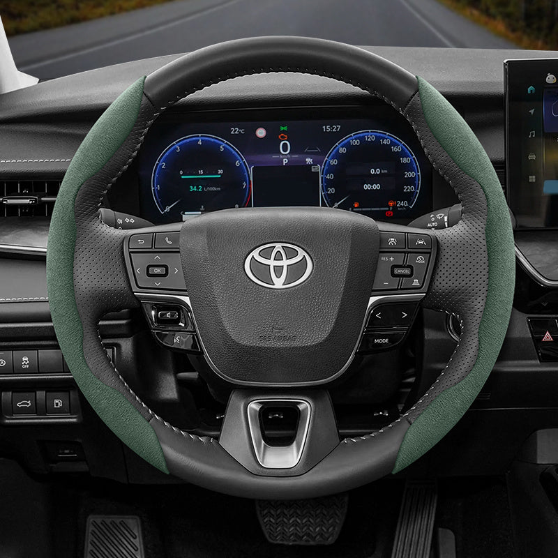 Toyota Winter Fleece Steering Wheel Cover - Ultra-Thin Anti-Slip for RAV4 Camry Corolla Green 2-Piece Set