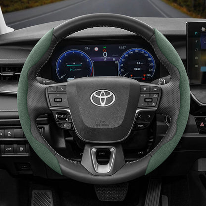 Toyota Winter Fleece Steering Wheel Cover - Ultra-Thin Anti-Slip for RAV4 Camry Corolla Green 2-Piece Set
