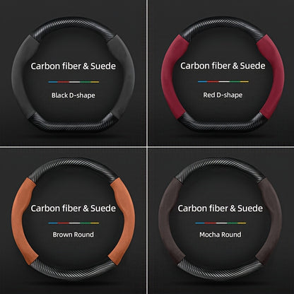 Carbon Fiber Faux Leather Steering Wheel Cover - 15 Inch Sports Style